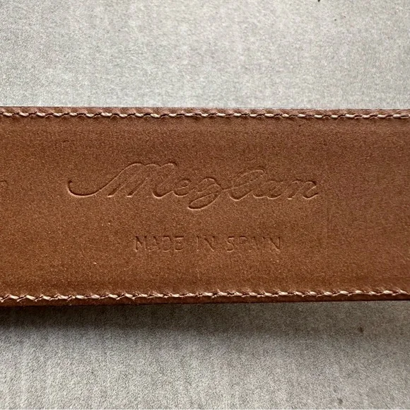 Mezlan Black Leather Belt with Brass Buckle - 38